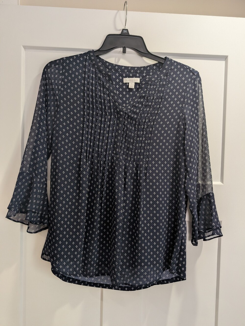 Charter Club Women's Blue and White Floral Print Blouse